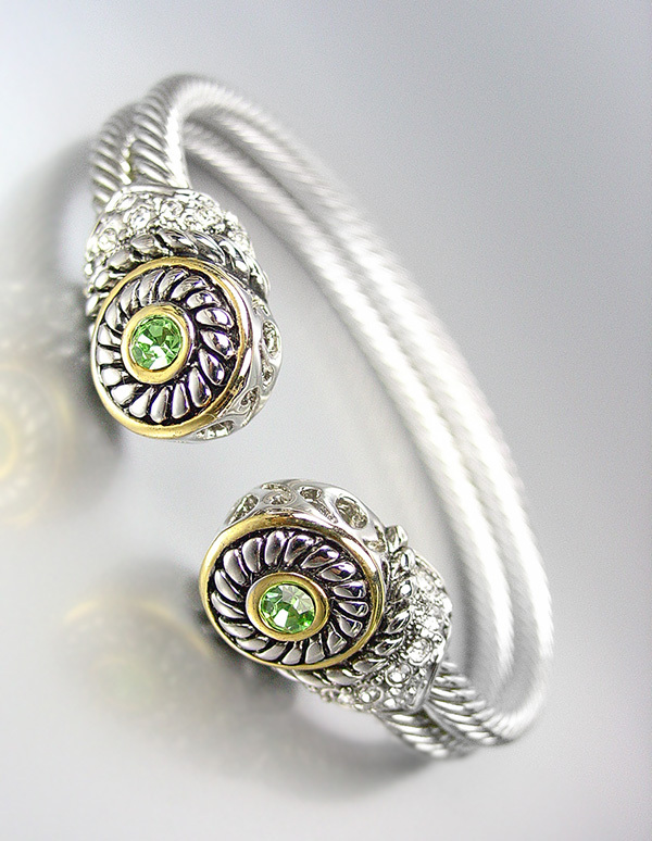 CLASSIC Designer Style Double Silver Cables Peridot Green CZ Crystals Bracelet - $29.99