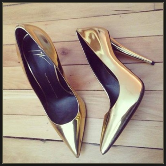 gold pointed stilettos