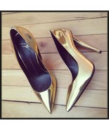 PU Leather Metallic Gold Mirror Pointed Toe High Heel Stiletto Classic P... - $179.95