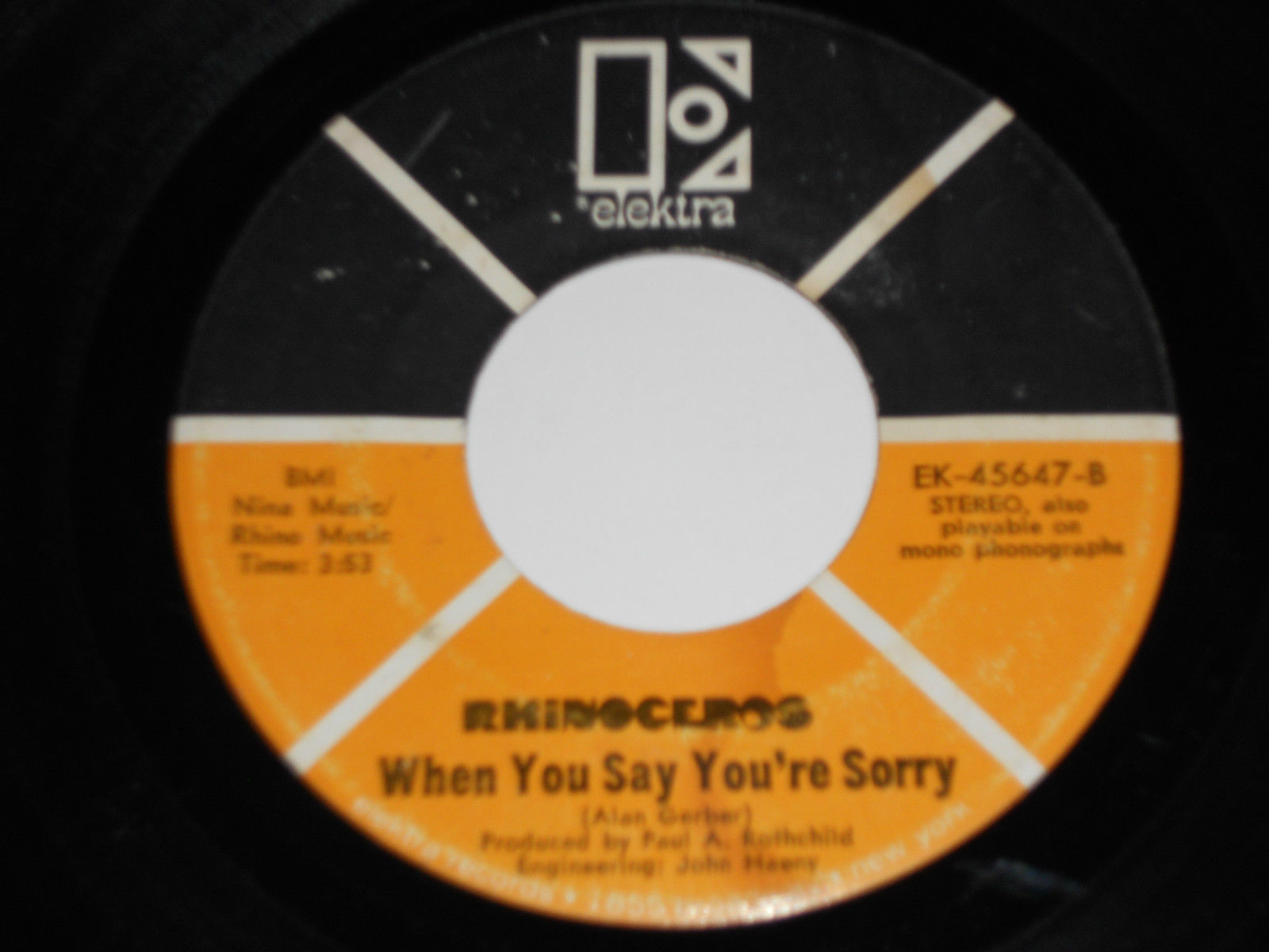 RHINOCEROS Apricot Brandy 45 When You Say You're Sorry Elektra EK45647