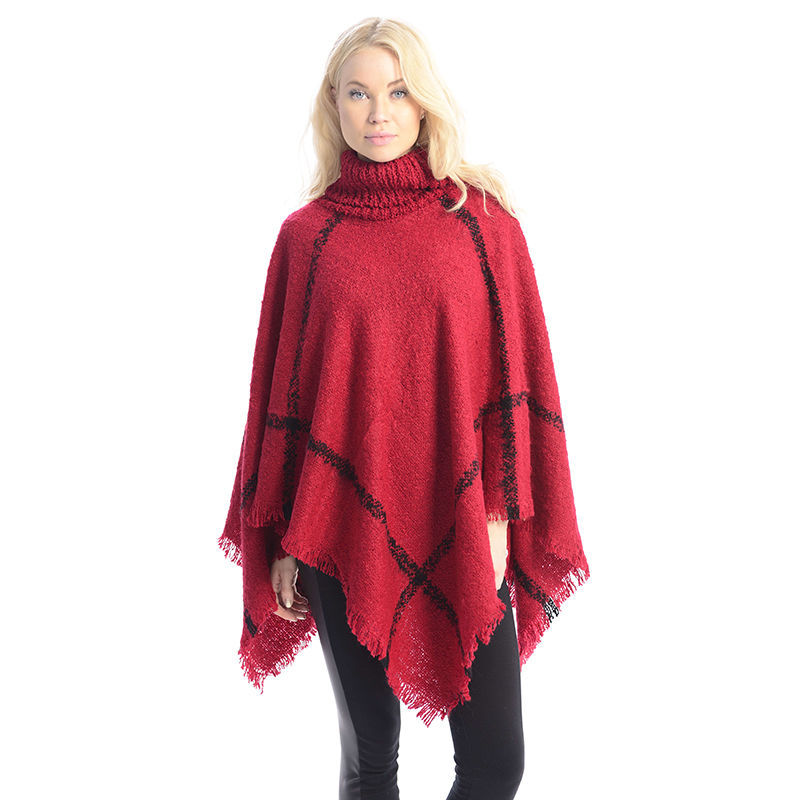Women turtleneck plaid poncho cape shawl one size - Coats & Jackets