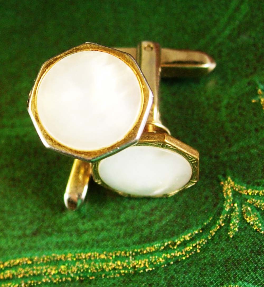 Vintage Hickok cufflinks mother of pearl art deco mop cuff links