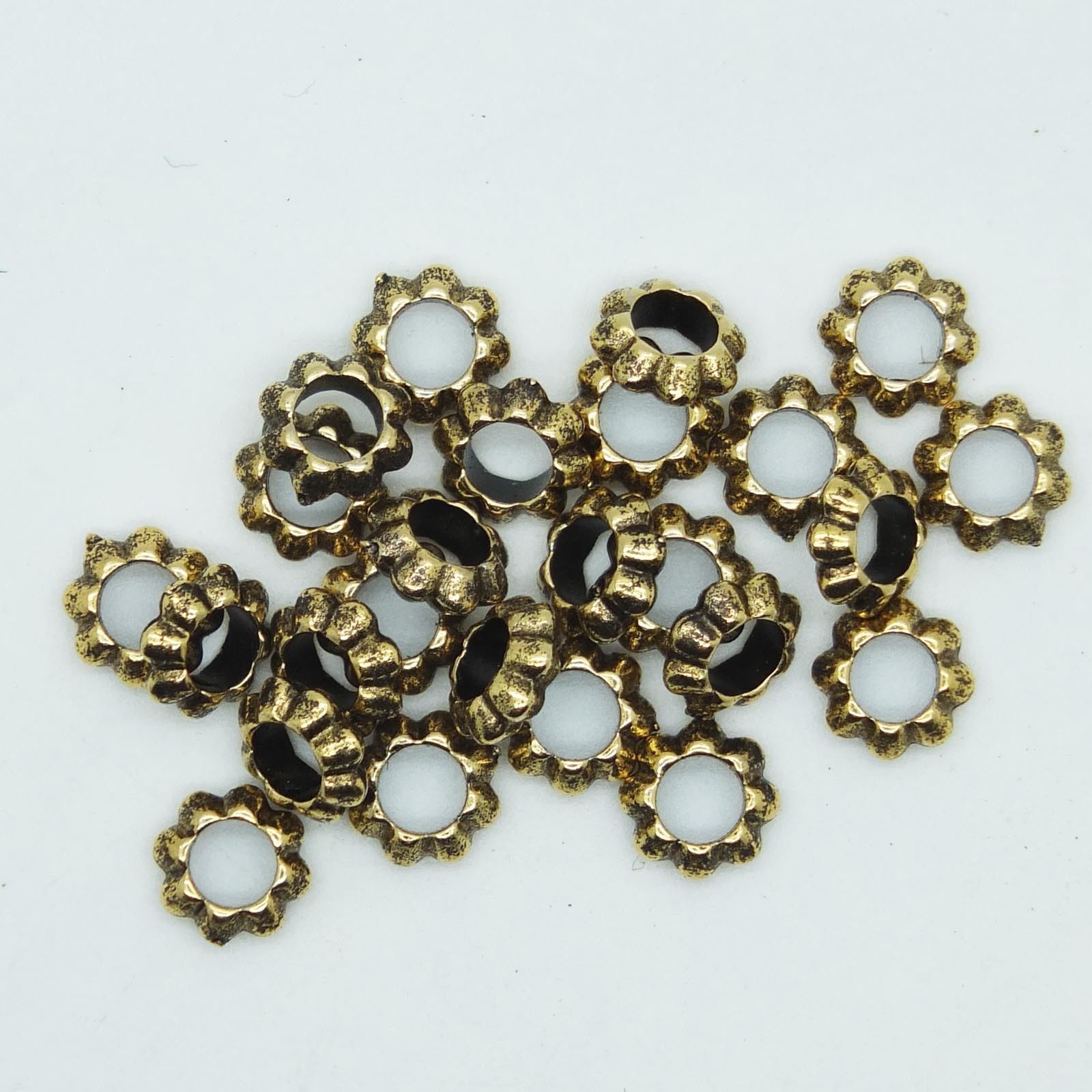 Floral Tube Bead Decorative 25mm one inch Antiqued Silver pk//6