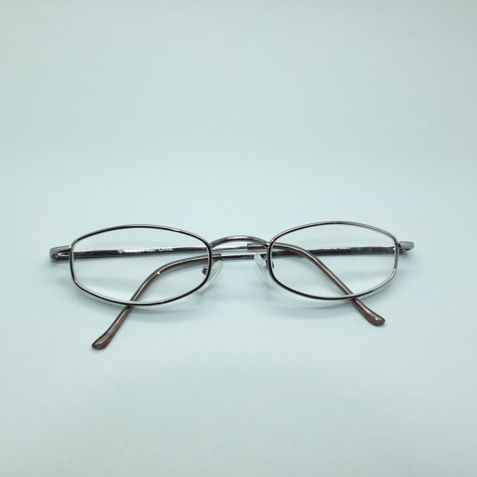 Reading Glasses Oval Shiny Gray Metal Wire Frame Strong 4 00 Strength Reading Glasses