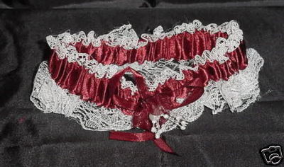 Burgundy Satin And Lace Garter - New