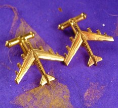 Vintage Airplane Cuff links Airliner Jet gold Cufflinks Patent 2544893 ballou Ai - $145.00