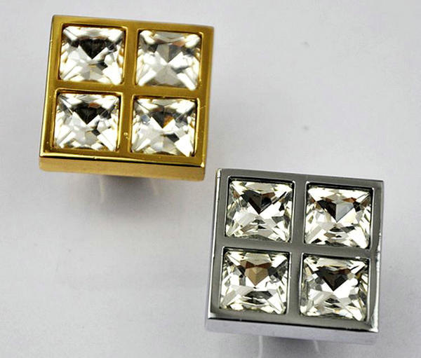 Glass Dresser Knobs / Crystal Knobs Pulls Square Silver Gold