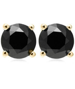ROUND BLACK DIAMOND ALTERNATIVE STUD EARRINGS 14K YELLOW GOLD OVER 925 SS - $30.68