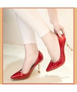Shiny PU Leather Classic Red Silver or Black Cone Toe 3.5" Spike High Heel Pumps - $76.95