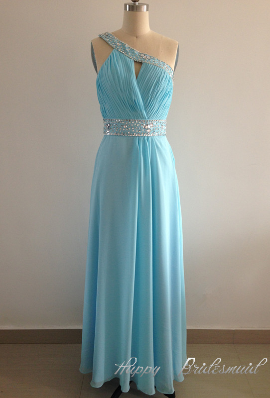 Tiffany Blue Evening Dress, Long Chiffon Beaded Hand Make Evening Prom