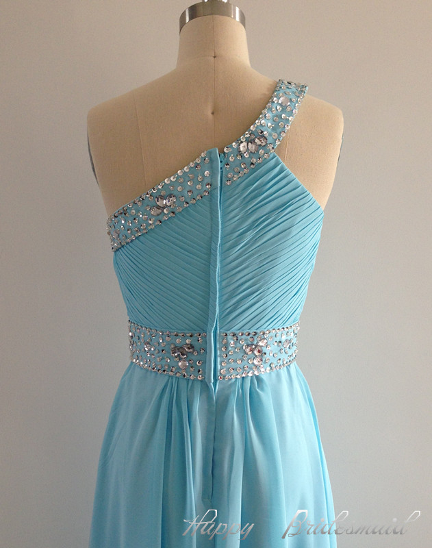 Tiffany Blue Evening Dress, Long Chiffon Beaded Hand Make Evening Prom