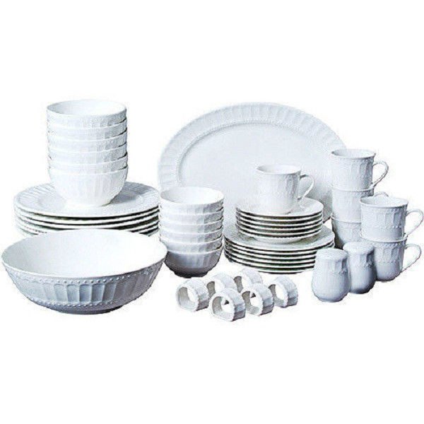 Fine China White Regal Dinnerware Set 92 Piece Bundle Service For 12
