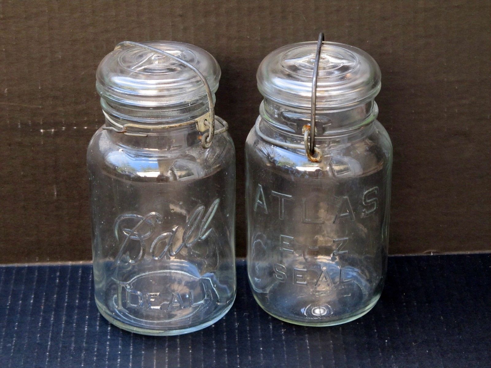 Ball Ideal/Atlas EZ Seal Canning Quart Jars Wire Bail Glass Lids Lot of