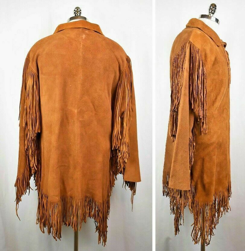 Mens Buckskin Golden Brown Suede Leather Fringes Mountain ...