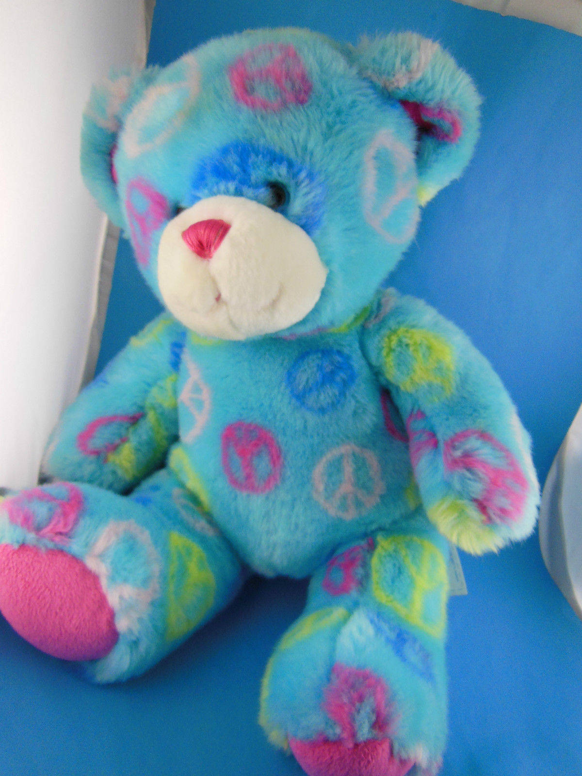 Build A Bear Blue Peace Sign Hippie Teddy Bear Says I Love You 11 