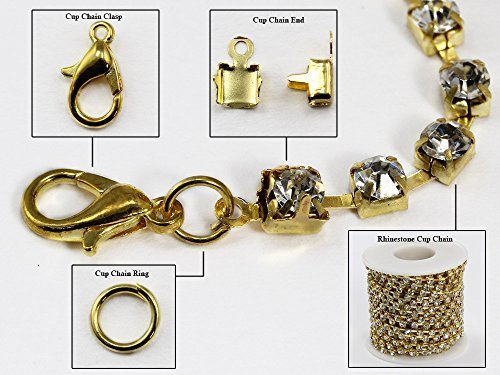 3mm SS12 - Gold Crystal Rhinestone Cup Chain Kit 10 Yards, Clasps, Ends and R...