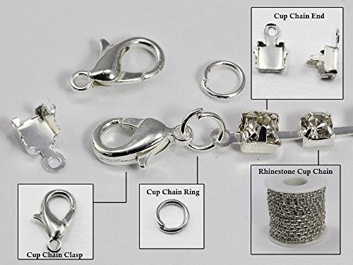 3mm SS12 - Silver Crystal Rhinestone Cup Chain Kit 10 Yards, Clasps, Ends and...