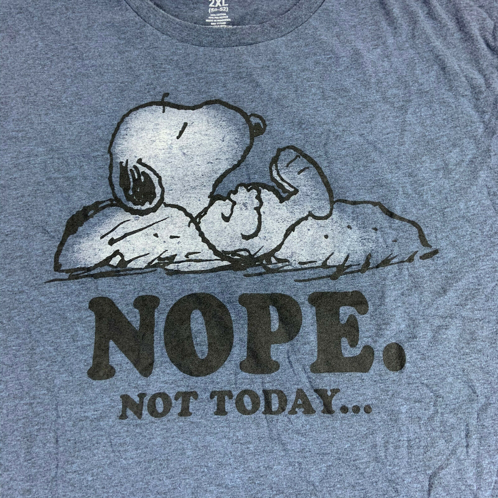 Peanuts Nope Not Today Snoopy Funny Novelty T-shirt Mens XXL Blue Short ...