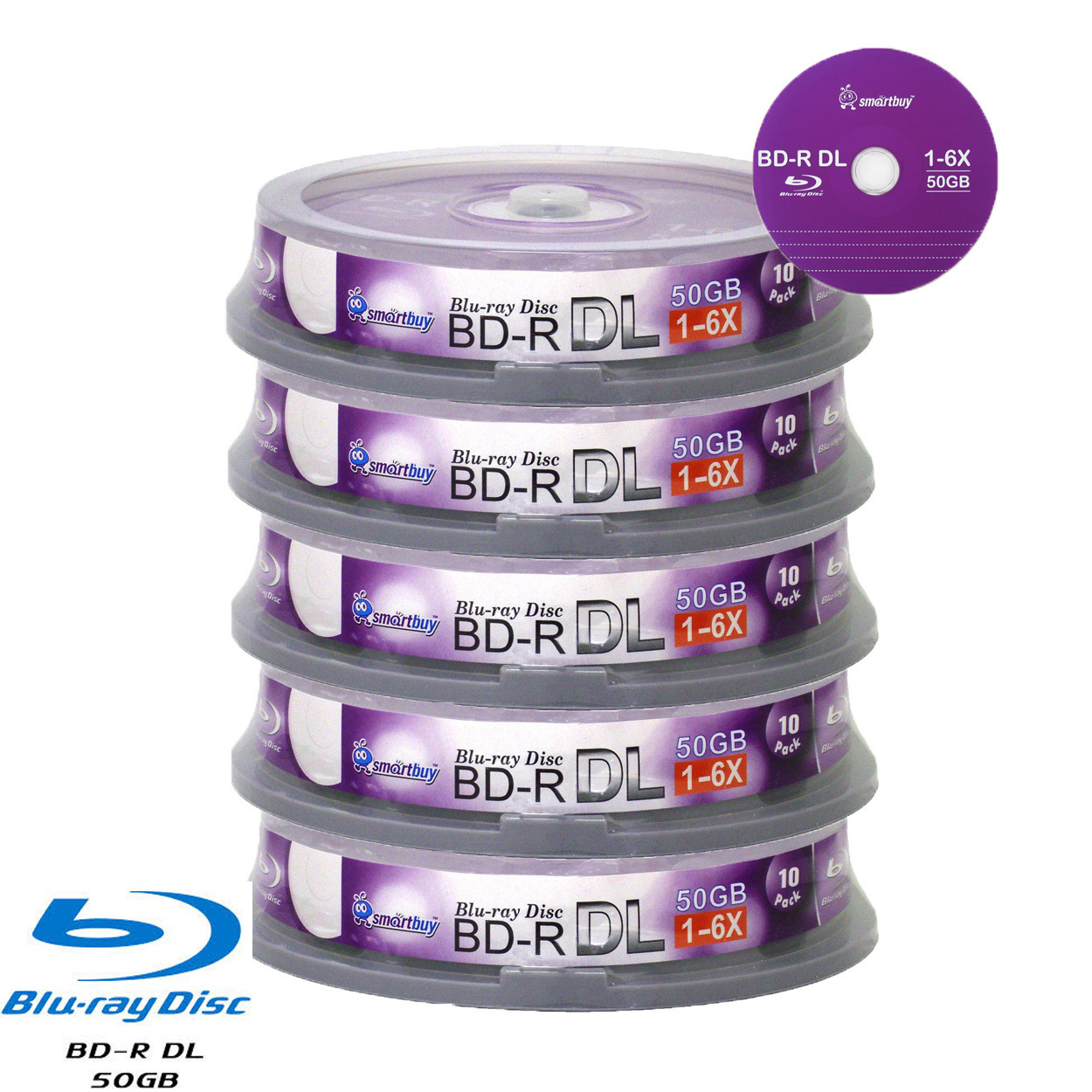 50 Pack Smartbuy 6X BDR DL 50GB Bluray Dual Layer Logo Blank