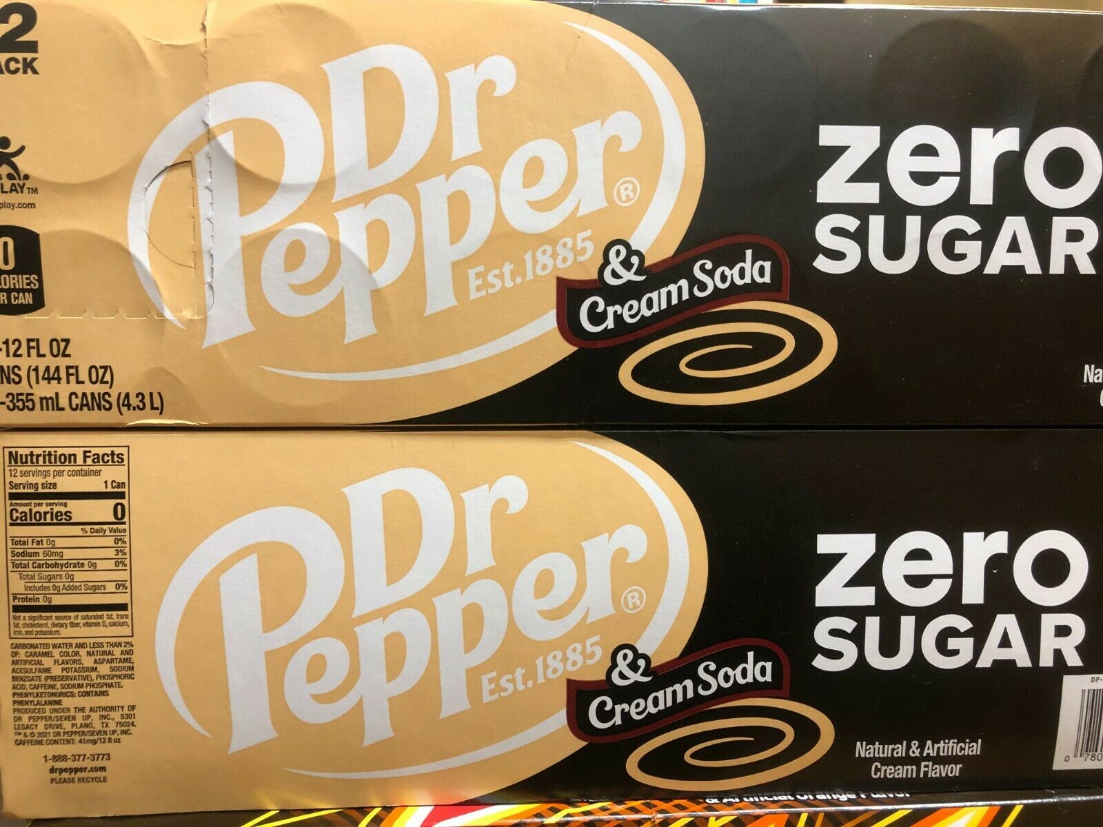 Dr Pepper & Cream Soda Zero Sugar 12 oz Cans (Pack Of 12) Soft Drinks