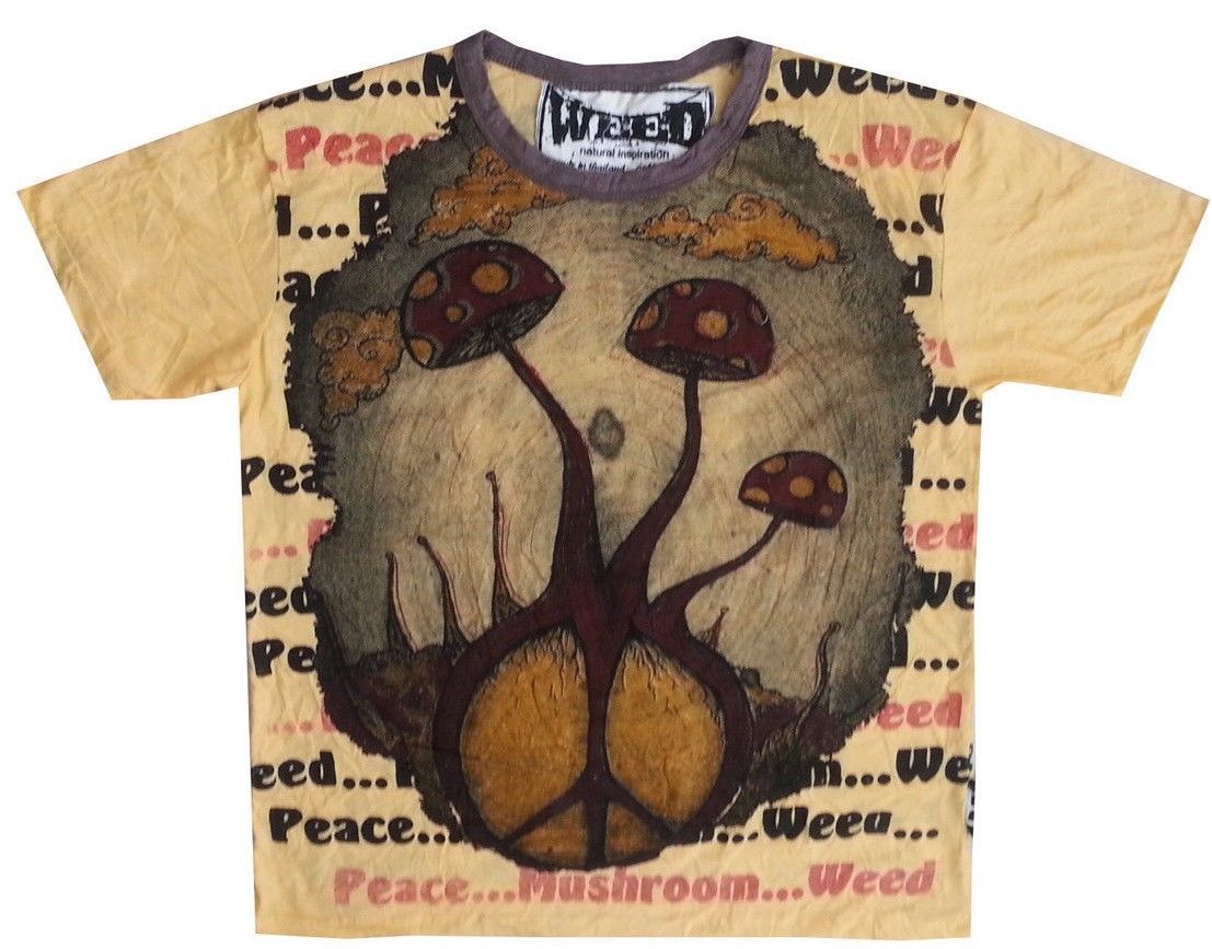 Men T Shirt short sleeve blue mushroom ying yang hippie om Hobo boho M NO TIME