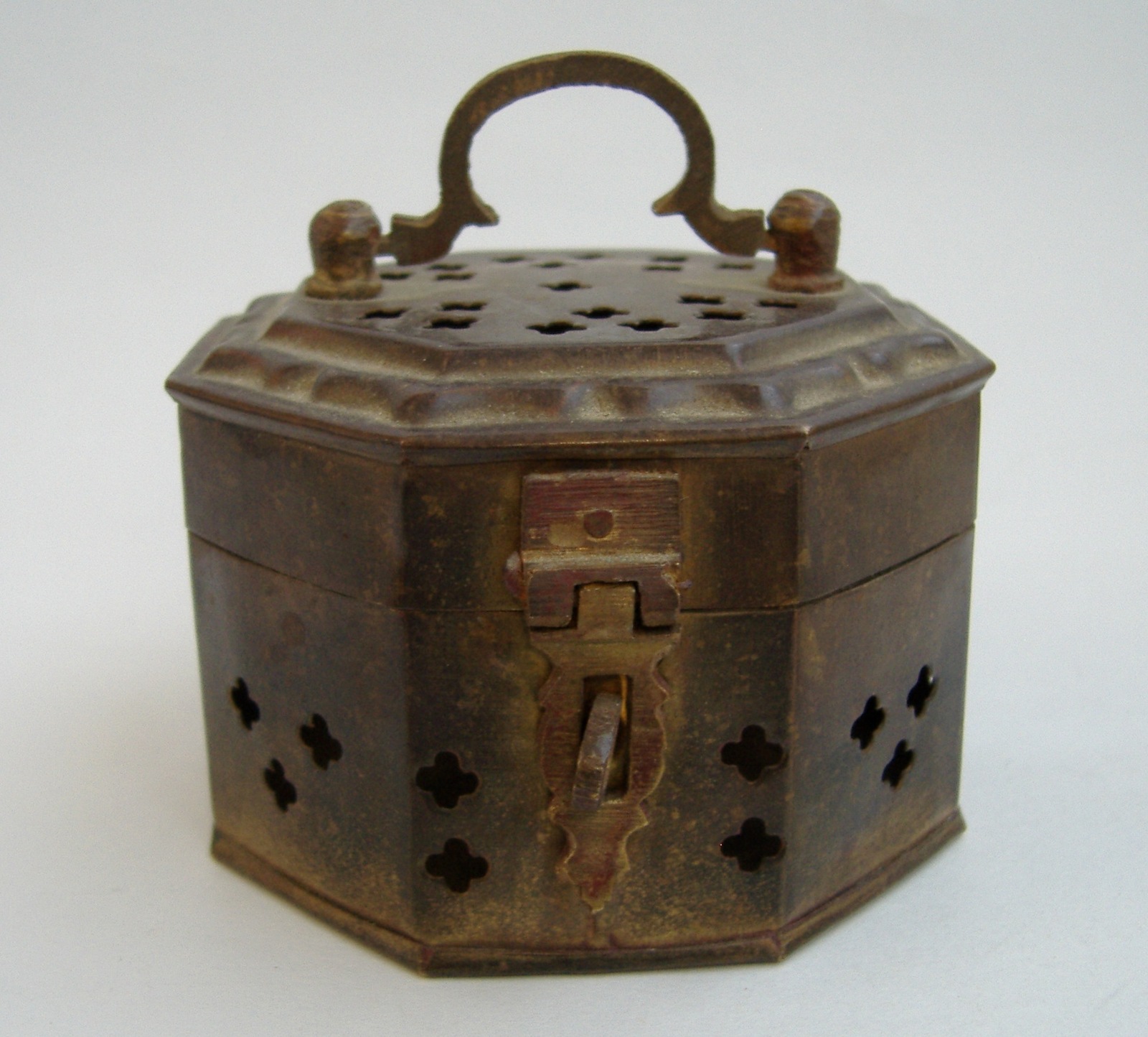 Brass Incense Burner Vintage Trinket Box Potpourri Holder Handle India