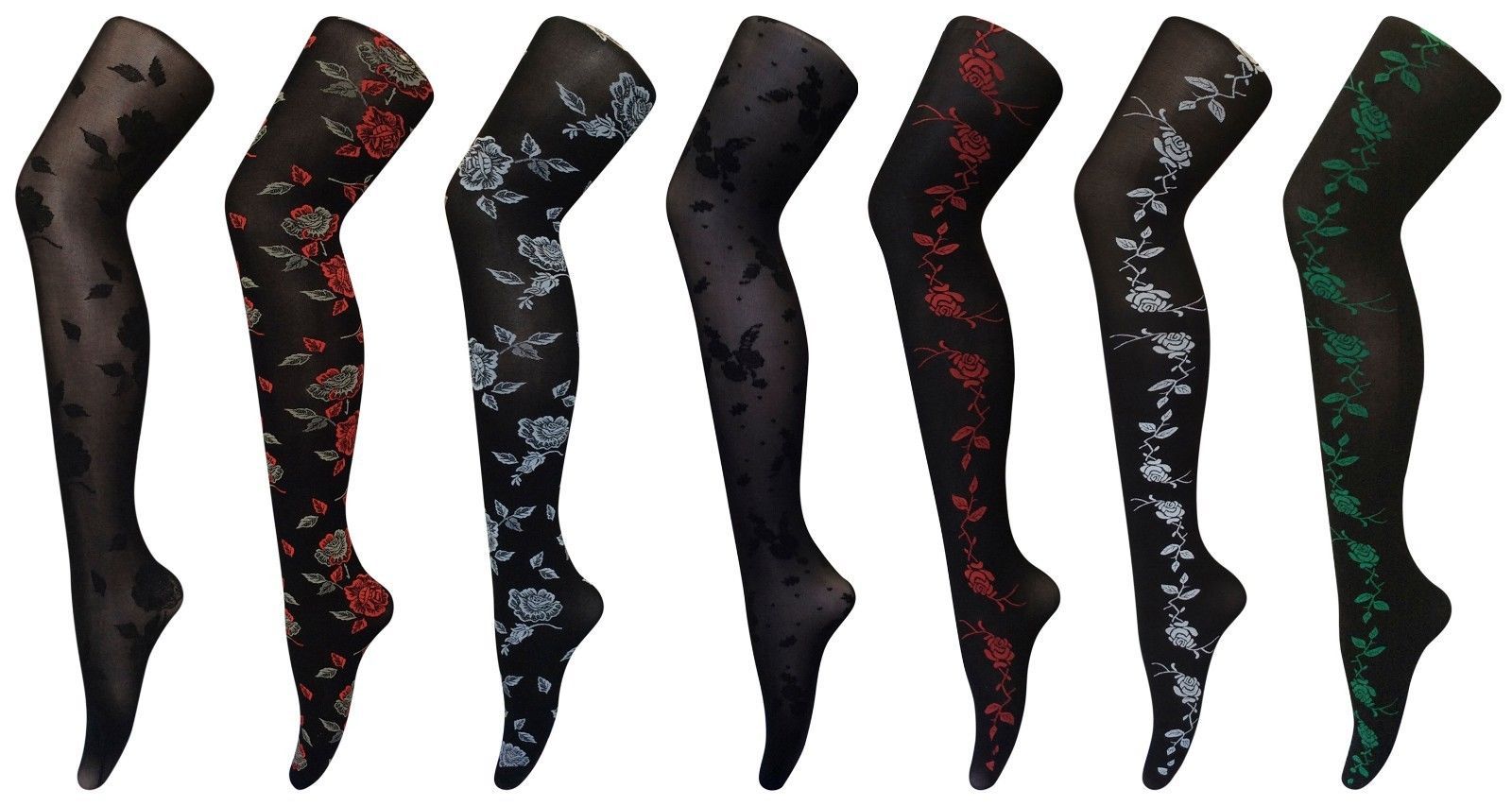 Image of Sock Snob - Womens  Denier Opaque Black Colorful Floral Rose Patterned Tights