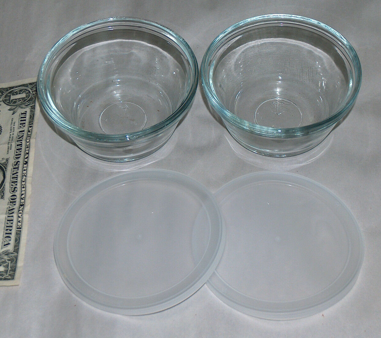 2 Lot 6 oz Anchor Hocking Clear Glass Custard Cups Ramekin Heavy Rim w