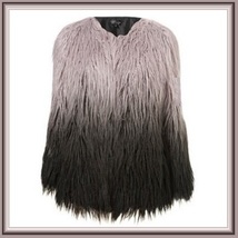 Gradient Gray / Black Imitation Long Hair Shaggy Fur O Neckline Faux Fur Coat  image 3