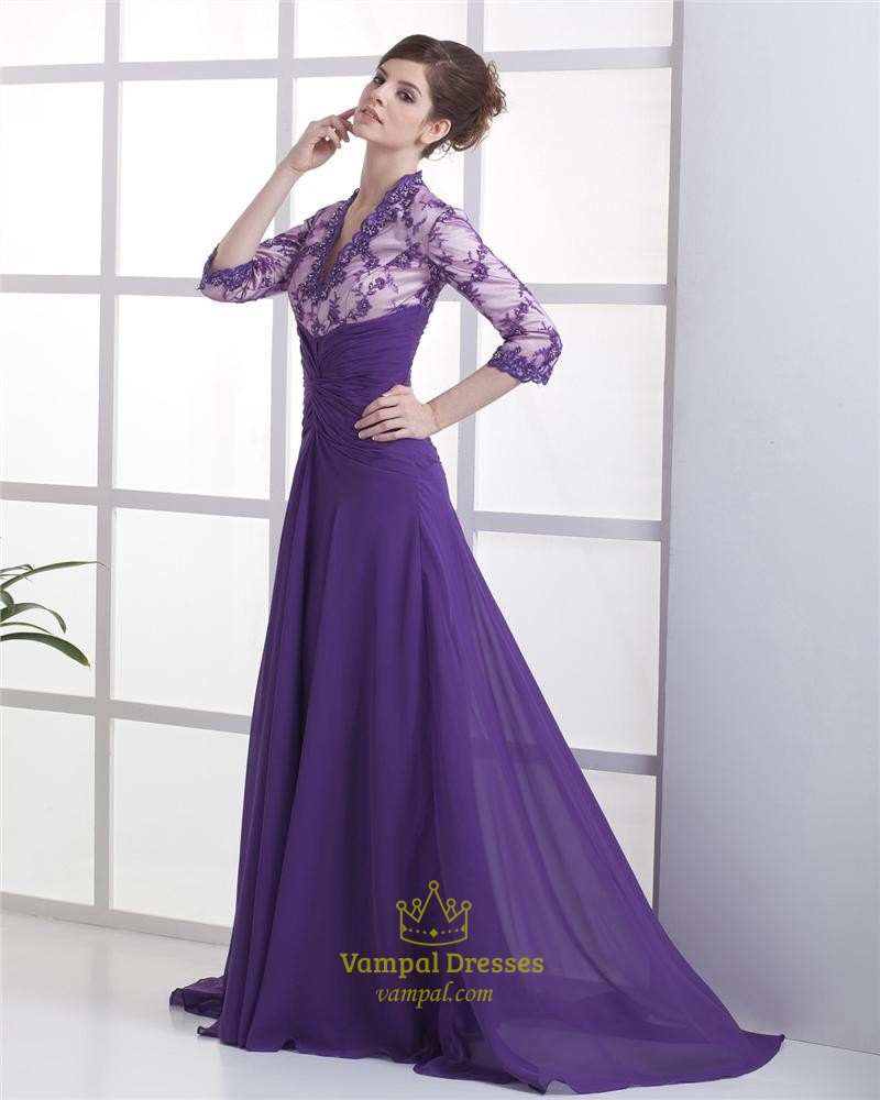 Purple Mother Of The Bride Dresses,Maxi Dresses With Long Sleeves ...