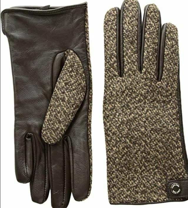 Calvin Klein Women's Chocolate Woven/Leather Mix Gloves, Small