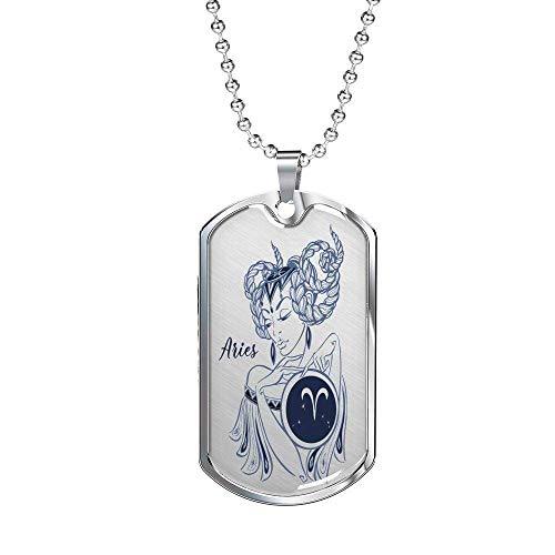 Express Your Love Gifts Aries Constellation Horoscope Zodiac Necklace Dog Tag St