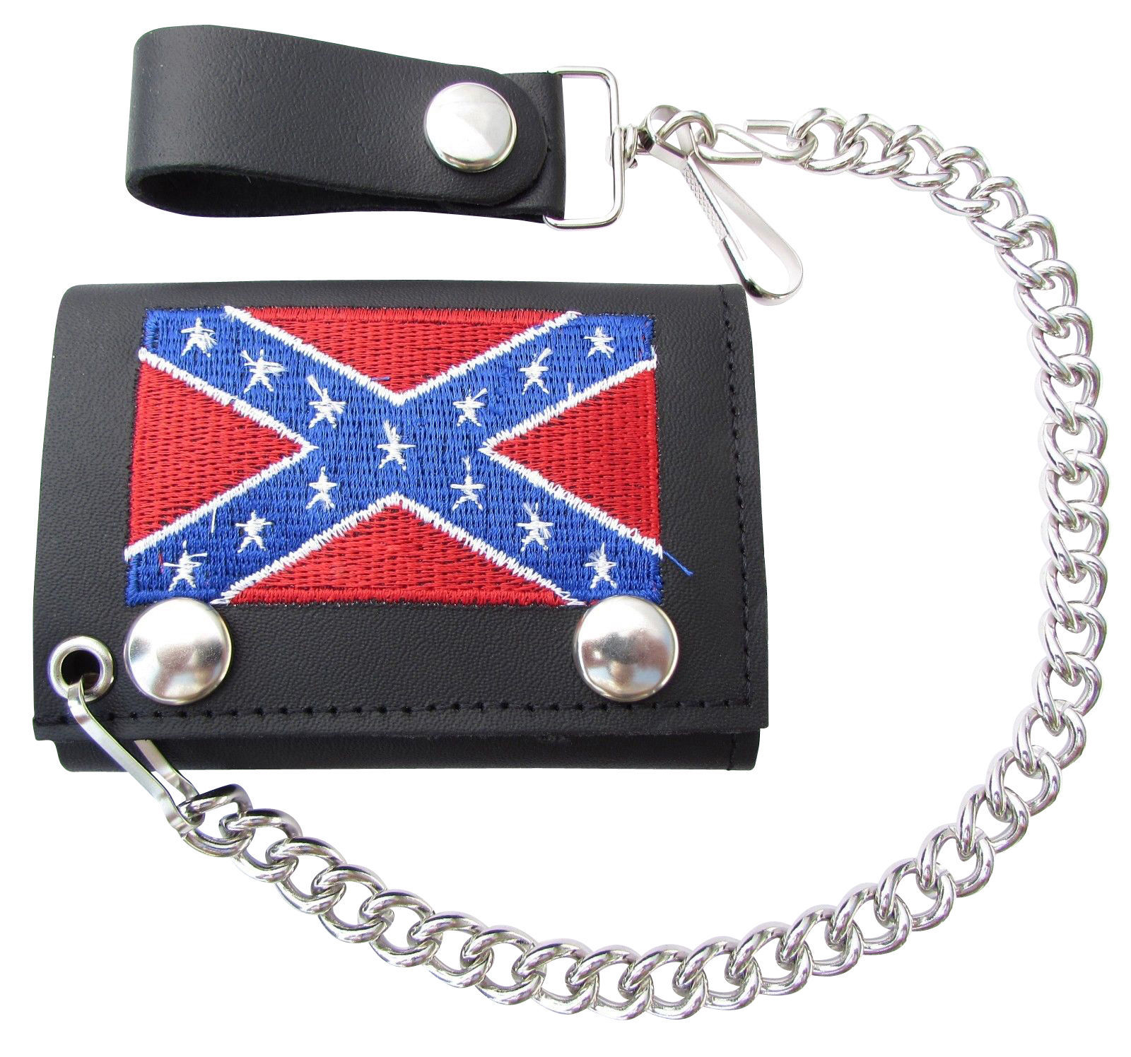 New Embroidered Rebel Flag Leather Trifold Chain Wallet USA Made Wallets