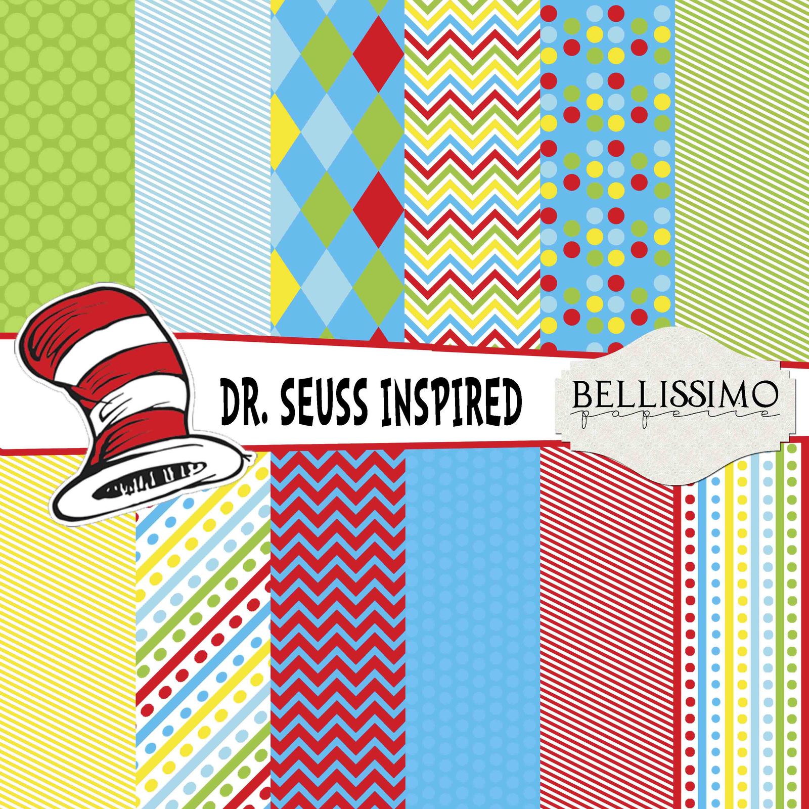 Dr. Seuss Inspired Digital Paper 12"x12" Digital Paper INSTANT DOWNLOAD ...