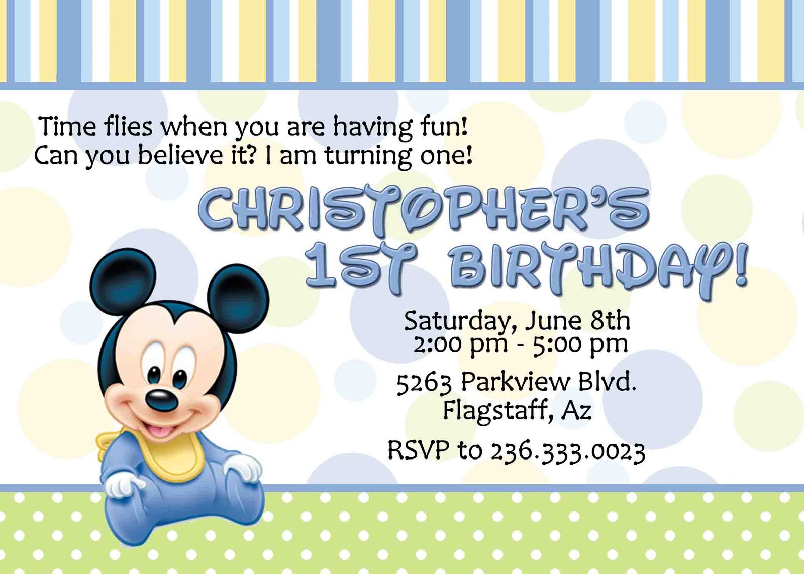 Personalized Baby Mickey Mouse Invitations 3