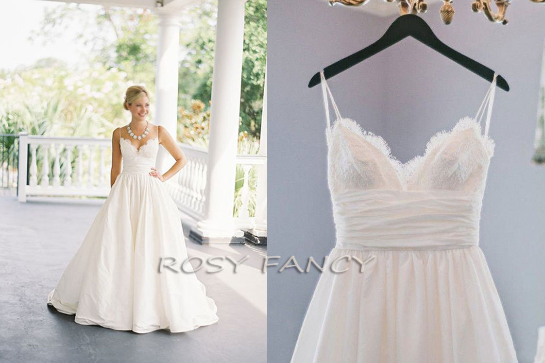 Rosyfancy Spaghetti Straps V-neck Lace And Taffeta Bridal Ball Gown WDS003