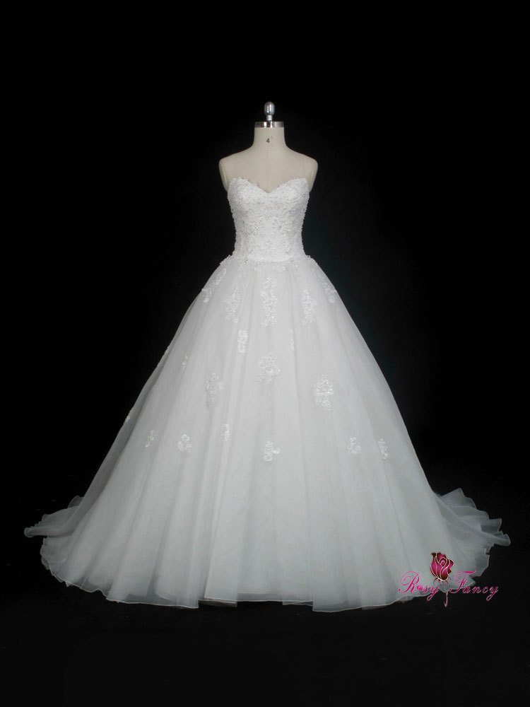Rosyfancy Sweetheart Lace Appliques Organza Wedding Dress Bridal Ball Gown WD038