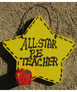 Teacher Gifts Yellow Star w/Apple 7014 All Star P E Teacher Wood Star - $1.95