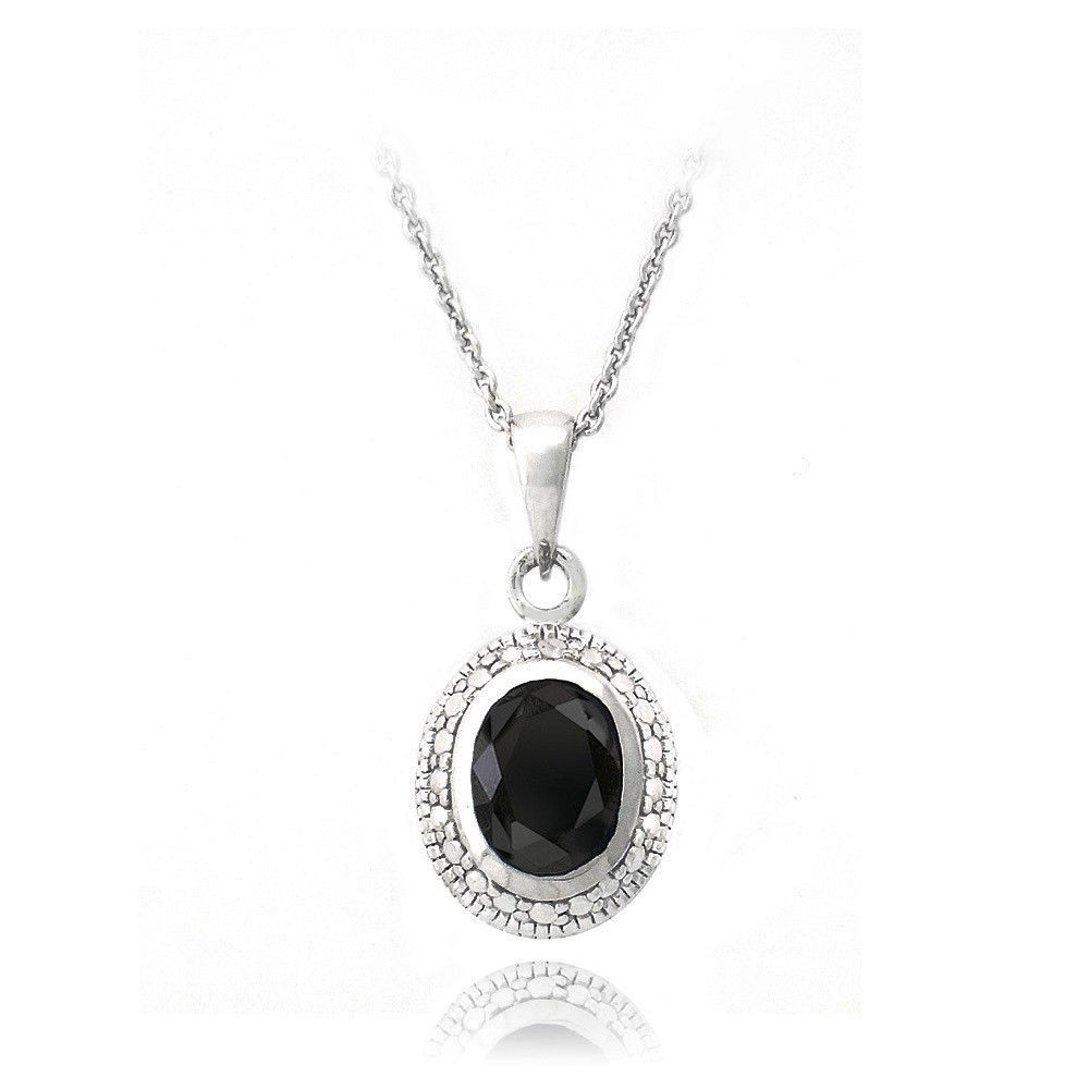 Oval Sapphire Tiny Diamond Bezel Set Pendant Necklace 14k White Gold ...