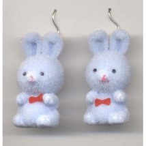 BUNNY FUZZY EARRINGS-Easter Rabbit Toy Charm Funky Jewelry-BLUE - $5.97