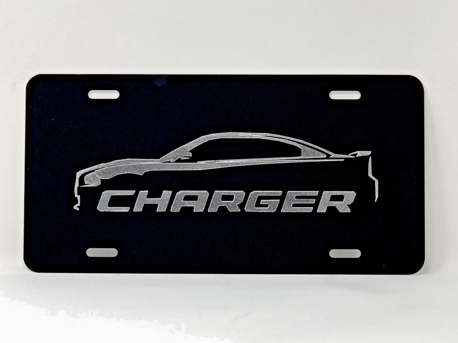 Dodge Charger logo Car Tag Diamond Etched on Black Aluminum License