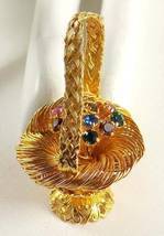 Wired FLOWER BASKET with Rhinestone Flowers Vintage Brooch Pin - 3D - si... - $55.00