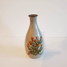 Ceramic Bud Vase, Vintage Takahashi Stoneware, Speckled, Orange Flowers, Japan image 1