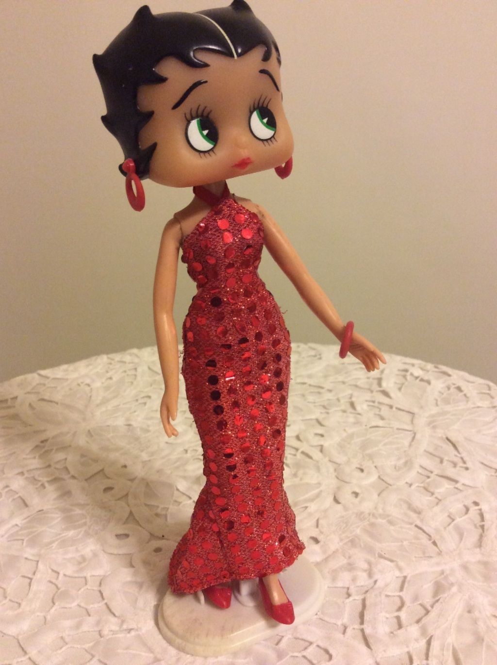 Vintage Betty Boo Doll with Sparkling Red Dress and Stand - Cartoon, TV