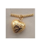 HEART PENDANT NECKLACE-Valentine Jewelry-Puffy Vintage Gold Bead - $4.97
