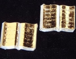 BIBLE BOOK BUTTON EARRINGS-Quinceanera Golden Rule Funky Jewelry - $6.97