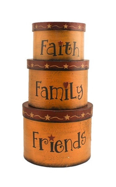 Primitive Nesting Boxes  TWA1462-Faith Family Friends s/3box Paper Mache' - $19.95