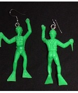 DIVER SCUBA TOY EARRINGS-Green Hunting Knife Charm Jewelry-HUGE - $6.97