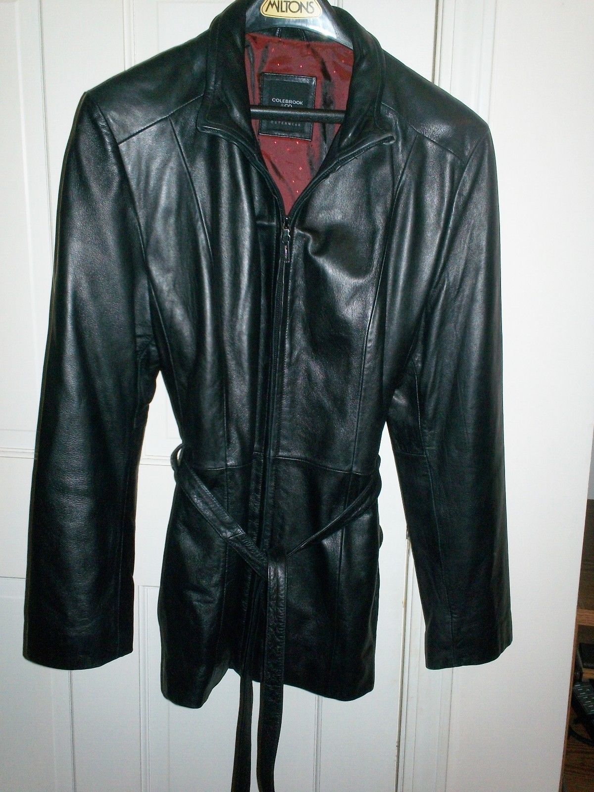 COLEBROOK & CO Women's Leather Jacket BLACK SIZE M, BELTED & ZIPPER ...