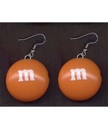 m&amp;m EARRINGS-Chocolate Candy Junk Food Charm Costume Funky Jewelry-ORANG... - $6.97